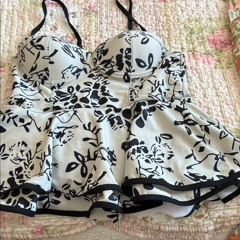 Floral Black and light grey  Women's one piece bathing suit